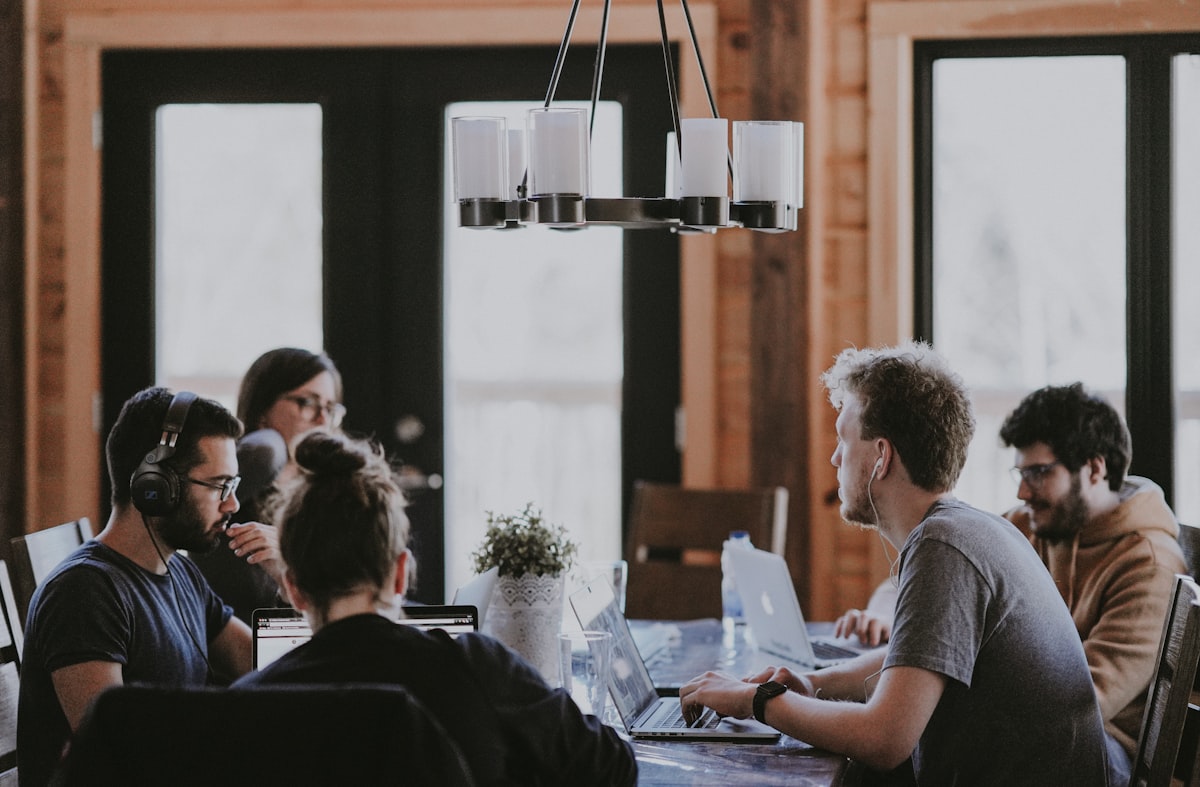 Professionals standing together in an office
